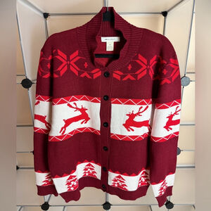 Men's Christmas Cardigans Ugly Sweaters Reindeer Burgundy/White Size M NWT